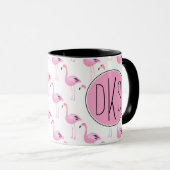 Roze lamingos | Monogram Mok (Voorkant rechts)