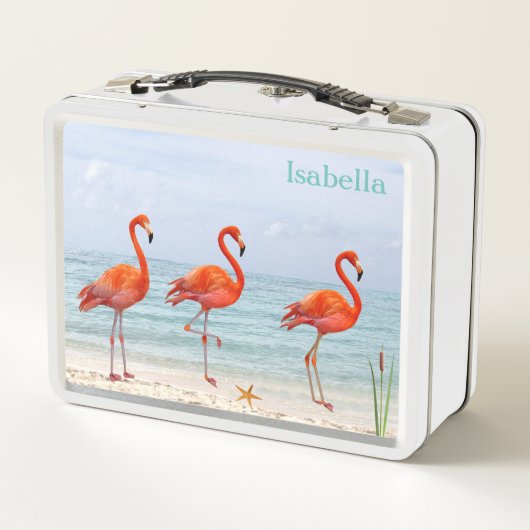 Roze lamingos op de strand (Achterkant)