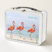 Roze lamingos op de strand (Voorkant)