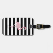 Roze lamingos op strepen - op maat gemaakt bagagelabel (Voorkant horizontaal)