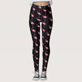 Roze lamingos op zwart leggings (Voorkant)