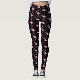Roze lamingos op zwart leggings