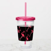 Roze lamingos op zwart-persoonlijk acryl drinkbeker (Rechts)