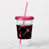 Roze lamingos op zwart-persoonlijk acryl drinkbeker (Achterkant)