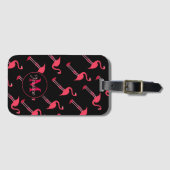 Roze lamingos op zwart-persoonlijk bagagelabel (Voorkant (horizontaal))