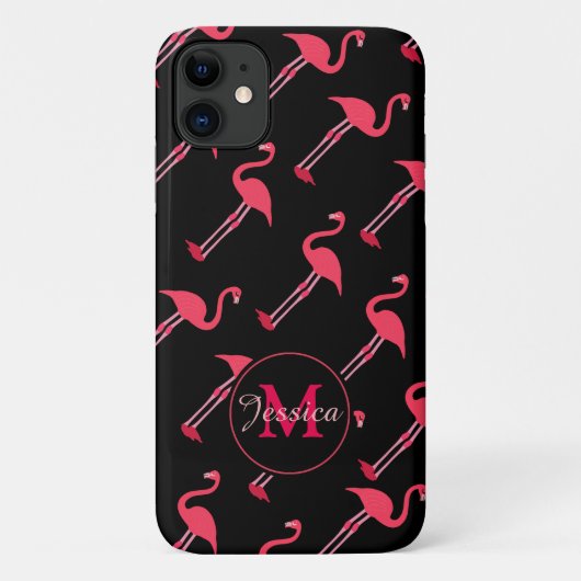 Roze lamingos op zwart-persoonlijk Case-Mate iPhone case (Achterkant)