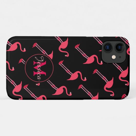 Roze lamingos op zwart-persoonlijk Case-Mate iPhone case (Achterkant (horizontaal))