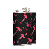 Roze lamingos op zwart-persoonlijk heupfles (Rechts)