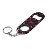 Roze lamingos op zwart sleutelhanger flessenopener (Voorkant Gekanteld)
