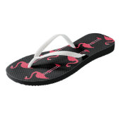 Roze lamingos op zwart teenslippers (Schuin)