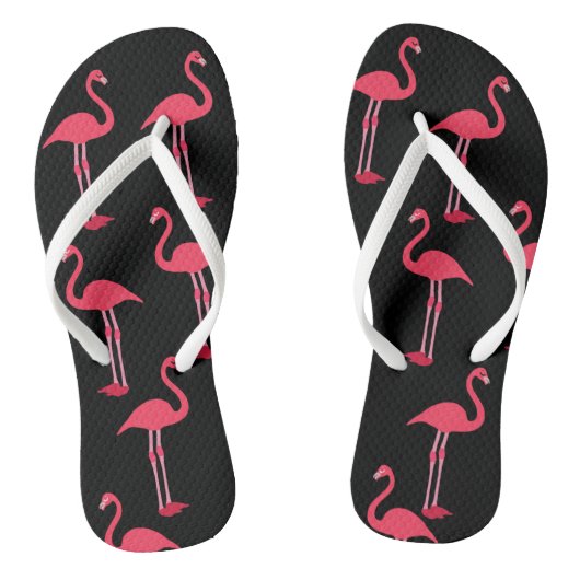 Roze lamingos op zwart teenslippers (Voetbed)