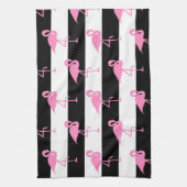 Roze lamingos op zwarte en witte strepen theedoek (Verticaal)