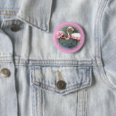 Roze lamingos ronde button 5,7 cm (In situ)