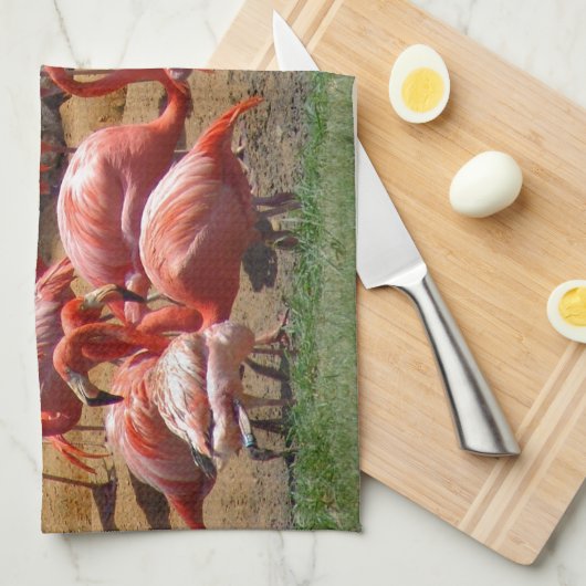 Roze lamingos theedoek (Quarter Fold)