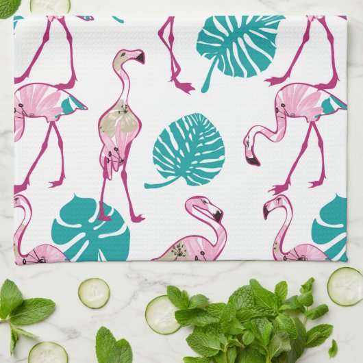 Roze lamingos theedoek (Gevouwen)