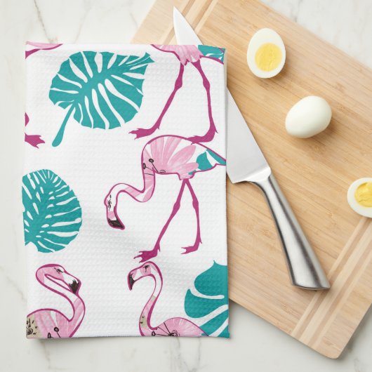 Roze lamingos theedoek (Quarter Fold)