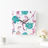 Roze lamingos vierkante klok (Huis)