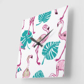 Roze lamingos vierkante klok (Hoek)