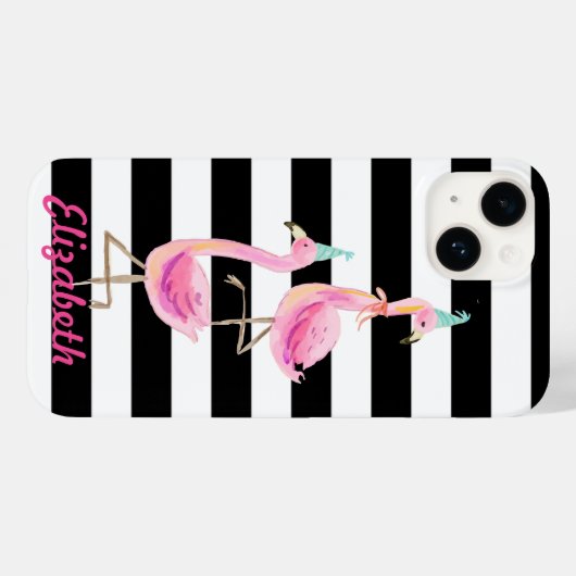Roze lamingos, zwart, witte strepen Case-Mate iPhone case (Achterkant (horizontaal))