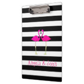 Roze lamingos, zwart, witte strepen, speciaal gepe klembord (Links)