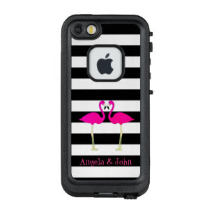 Roze lamingos, zwart, witte strepen, speciaal gepe LifeProof FRÄ’ iPhone SE/5/5s hoesje