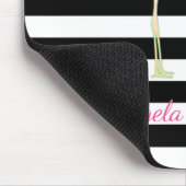 Roze lamingos, zwart, witte strepen, speciaal gepe muismat (Hoek)