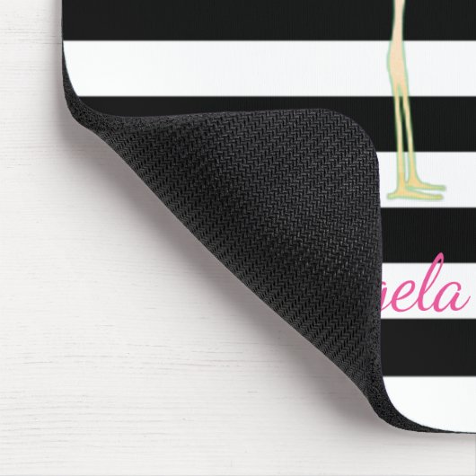 Roze lamingos, zwart, witte strepen, speciaal gepe muismat (Hoek)