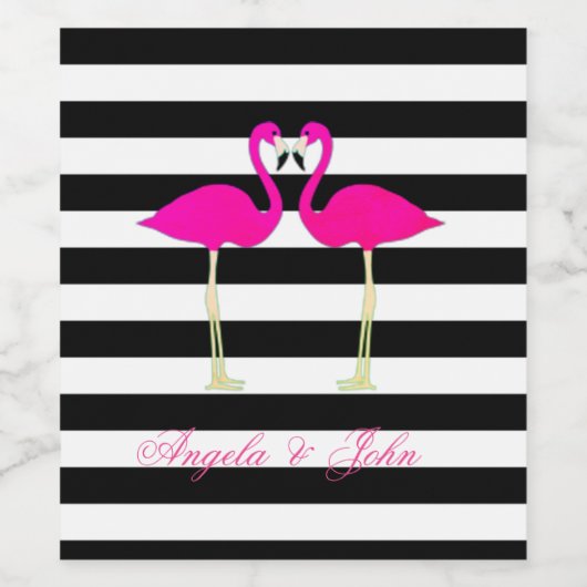 Roze lamingos, zwart, witte strepen, speciaal gepe wijn etiket (Enkel label)