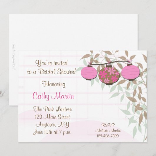 Roze lamlantaarns kaart (Voorkant / Achterkant)