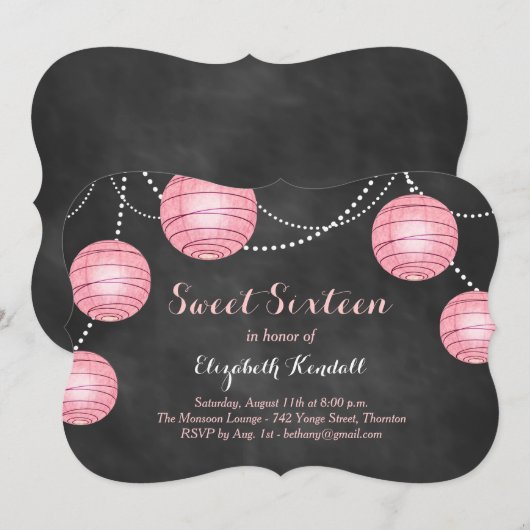 Roze lampionnen op uitnodiging van Chalk Sweet Six (Voorkant / Achterkant)