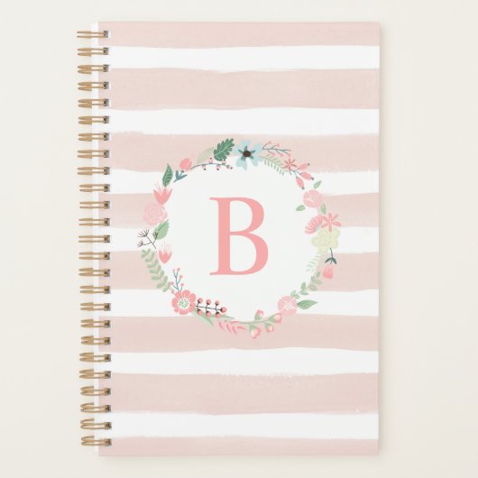 Roze Land Bloemen Monogram Planner (Voorkant)