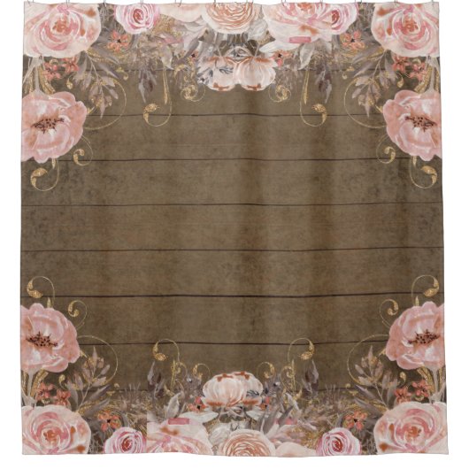 Roze land Floral Dark Wood Douchegordijn (Voorkant)