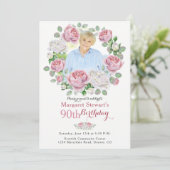 Roze Land Roos Krans Foto 90ste Verjaardag Kaart (Staand voorkant)