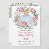 Roze Land Roos Krans Foto 90ste Verjaardag Kaart (Voorkant / Achterkant)