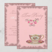 Roze Land Vrijgezellenfeest Tea Party Uitnodiging (Voorkant / Achterkant)