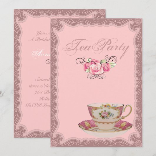 Roze Land Vrijgezellenfeest Tea Party Uitnodiging (Voorkant / Achterkant)