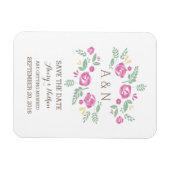 Roze landbloemmonogram Opslaan datum Magneet (Horizontaal)