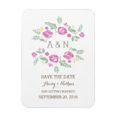 Roze landbloemmonogram Opslaan datum Magneet (Verticaal)