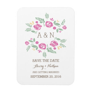 Roze landbloemmonogram Opslaan datum Magneet