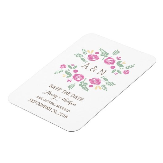 Roze landbloemmonogram Opslaan datum Magneet (Linkerzijde)