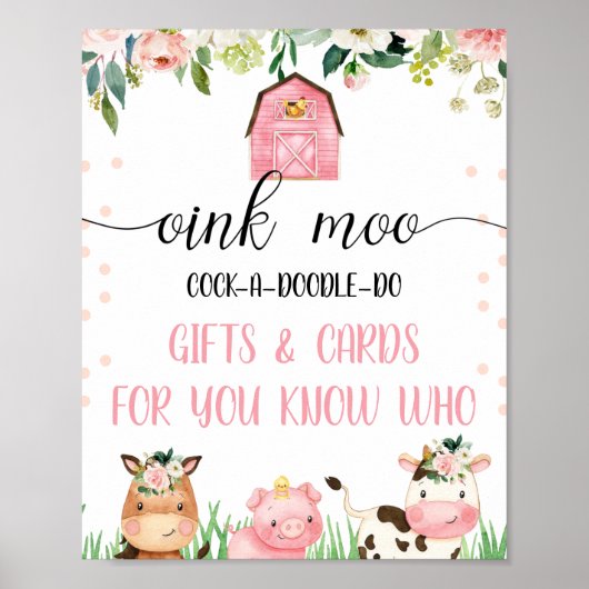 Roze landbouwdieren Birthday Party Sign Poster (Voorkant)