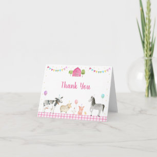 Roze landbouwhuisdieren Barnyard Birthday Bedankkaart