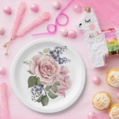 Roze landelijke roos papieren bordje (Feest)