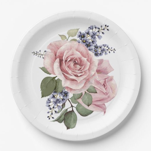 Roze landelijke roos papieren bordje (Voorkant)