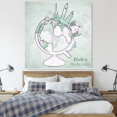 Roze Landmark Wereldbol van de kaart Gepersonalis Canvas Afdruk (Insitu (Slaapkamer))