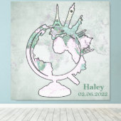 Roze Landmark Wereldbol van de kaart Gepersonalis Canvas Afdruk (Insitu (Houten vloer))