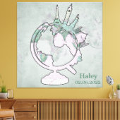 Roze Landmark Wereldbol van de kaart Gepersonalis Canvas Afdruk (Insitu (Woonkamer))