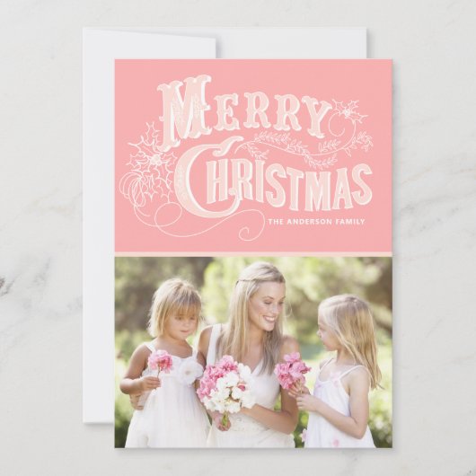 Roze landritueel script | Vakantieknopkaart Feestdagenkaart (Voorkant)