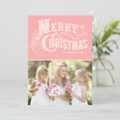 Roze landritueel script | Vakantieknopkaart Feestdagenkaart (Staand voorkant)