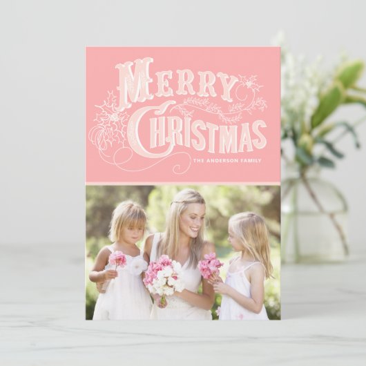 Roze landritueel script | Vakantieknopkaart Feestdagenkaart (Staand voorkant)